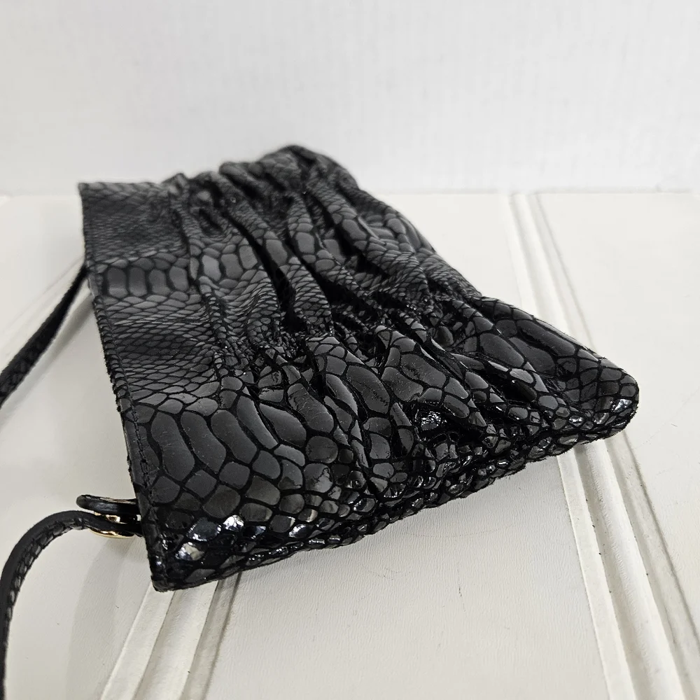 Michael Kors Clutch OS Ruched Leather Convertible Crossbody Shoulder Purse Black